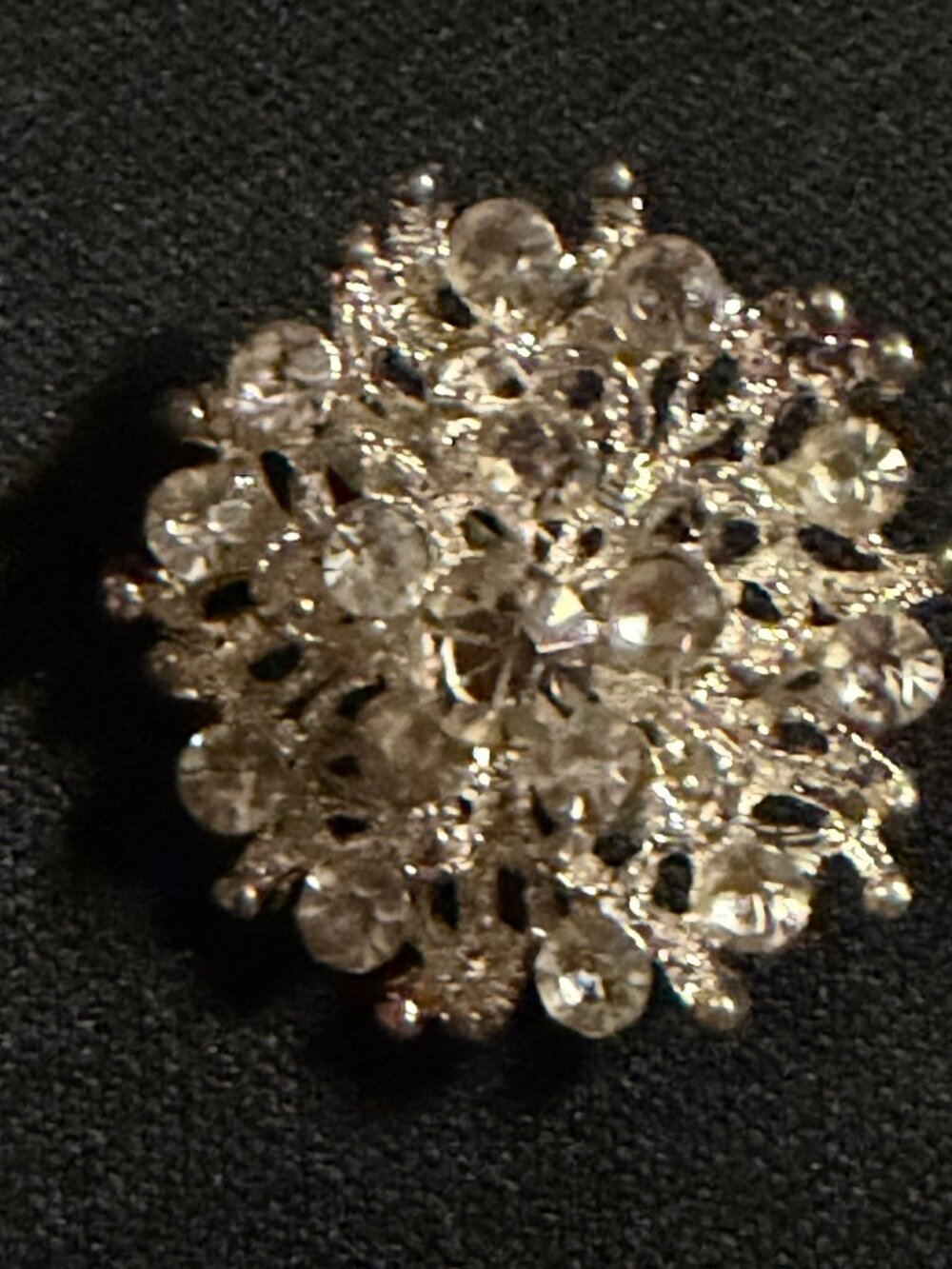 Vintage Clear Rhinestone Cluster Brooch Silver Tone Floral Sparkle Pin